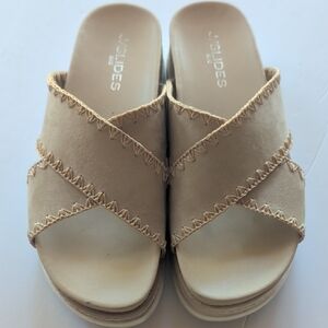 J Slides Women's Beige Slides Sandals Mules - 8